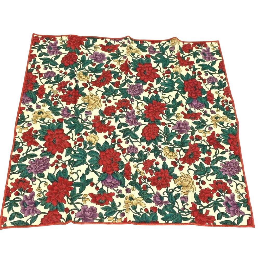 Vintage Fabric Napkins (5) 1980's Cocktail Dessert Sized Red Green Gold Floral